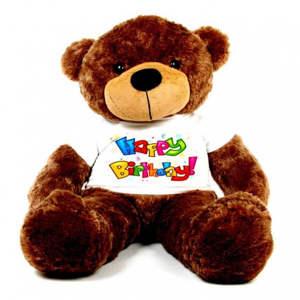 Brown 5 feet Big Teddy Bear wearing a colorful Happy Birthday T-shirt